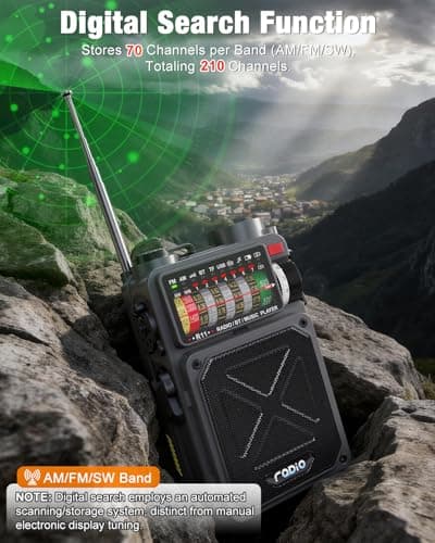 Emgykit R11 Portable Shortwave Radio - 4000mAh/14800mWh NOAA/SW/AM/FM, Solar/Hand Crank/USB Charging, Bluetooth Receiver/USB/TF Playback,with Compass,Flashlight,SOS for Camping & Emergencies - Grey - Thumbnail 5