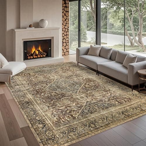 Ruicharm Washable 8x10 Area Rug: Vintage Brown Rugs for Living Room Bedroom Dining Room Office Indoor - Soft Non-Slip Large Carpet Home Decor - Oriental Dark Brown - Thumbnail 4