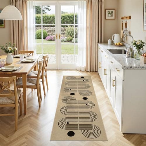 UERMEI 2x6 Outdoor Jute Runner Rug, Neutral Farmhouse Washable Patio Non Slip Carpet, Pet Friendly Mat for Hallway Kitchen Bedroom Laundry - Geometric Brown - Thumbnail 5