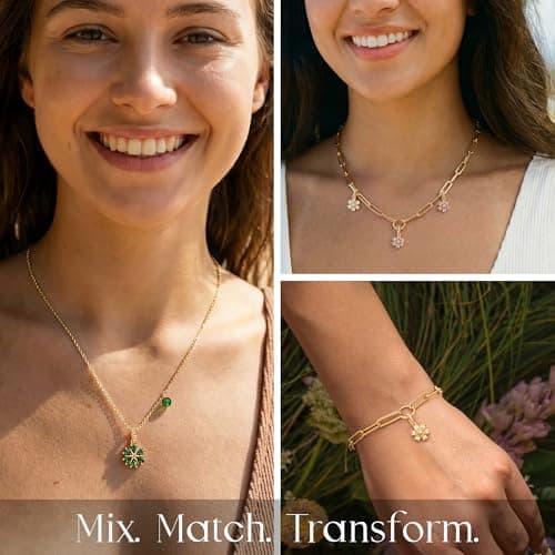 MYEARS Birthstone Necklace for Women 14K Gold Plated Dainty Purple Flower Pendant Necklace Cute Tiny Charm Birthday Gifts Jewelry for Women Trendy - February - Thumbnail 5