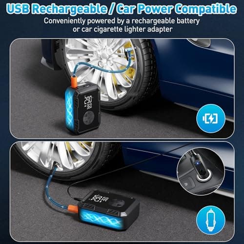 Tire Inflator Portable Air Compressor – Wireless & 12V Dual Power, Auto Shut-Off, Digital Display, Fast Inflation & LED Light, for Car, Bike, Sports & Travel - Thumbnail 5