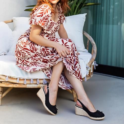 EQAUDES Platform Sandals Women Wedges Adjustable Black Closed Toe Bow - Espadrilles, Summer, Slingback, Raffia, Buckle Wedding Sandles Shoes - Thumbnail 4