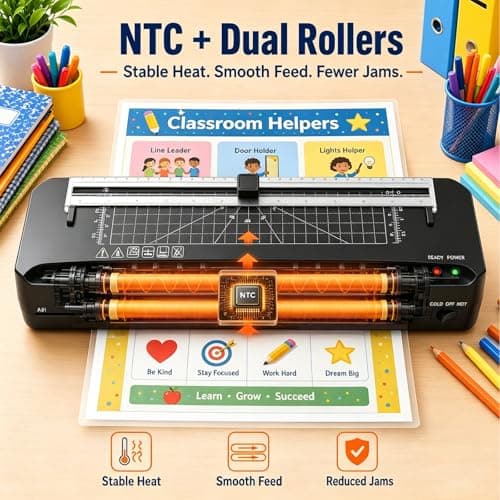 Laminator, A3 Laminator Machine with Built-in Trimmer, 70 Seconds Quick Warm-Up, Cold and Thermal Laminating with 50 Sheets, NTC Technology for Home Office School (A3+50pics) - Thumbnail 3