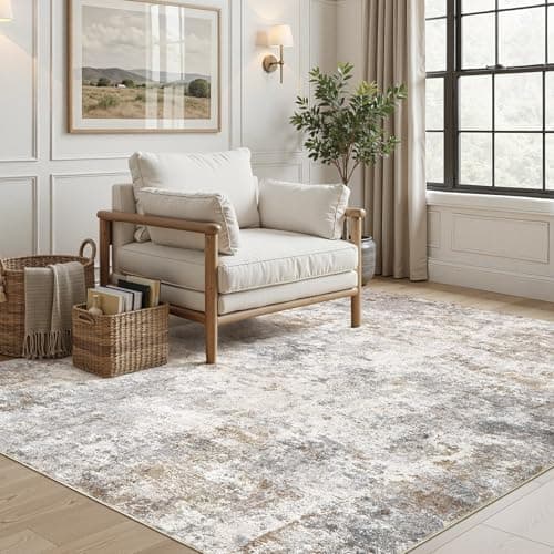 UERMEI 5x7 Area Rug Living Room Rugs - Washable Neutral Modern Abstract Soft Thin Large Rug Indoor Floor No Slip Rug Carpet for Bedroom Under Dining Table Home Office Decor - Brown Grey - Thumbnail 4