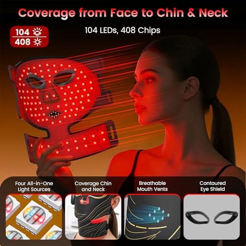 Wireless Red Light Therapy Mask for Face, Anti-Wrinkle & Acne Treatment for Full Face, Chin & Neck, 850nm Infrared Portable LED Face Mask for Home & Travel Use, Ideal Skincare Gifts for Women - Thumbnail 2