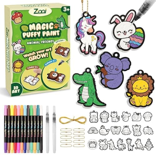 ZOOI Gifts for Kids Magic Puffs Animals, Crafts for Kids Ages 4-8, 3D Art Kit DIY Color Inflate Activity, 19 Mess-Free Paint by Number Craft for Kids, Travel Creative Gift for Girls Boys Ages 3-12 - Image 1