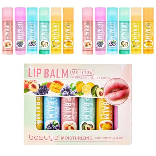 Lip Balm 12 Pack - Hydrating & Repairing for Delicate Lips, 6 Fruity Flavors Moisturizing Balm for Dry Cracked Lips, Long Lasting Lip Care Set