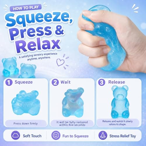 Zhgood Bear Squishy Fidget Toys,Slow Rising Stress Ball for Anxiety Stress Relief,Squishies Sensory Toy for Adults Kids Teens,Blue Squeeze Toys for Classroom Prize, Birthday Gifts Party Favors - Thumbnail 3