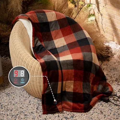 GOTCOZY Heated Blanket Electric Throw 50''X60''- Electric Throw Blanket with One Touch Button 10 Heating Level & 9 Time Settings Heating Blanket, Machine Washable (Check RedBlack) - Thumbnail 2