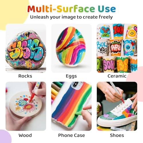 HOTU Long Lasting Acrylic Paint Markers Brush Tip 18 Colors, Automatic Ink Control Acrylic Markers for Adults Coloring Book No bleeding, Paint Pens for Rock Painting Fabric Wood Eggs DIY Crafts - Thumbnail 2