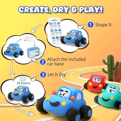 Air Dry Clay Kit for Kids - Pull Back Car Making, 3 Boxes Modeling Clay with Sculpting Tools, Base, Backing Board, Tutorial, Ultra Light & Soft, Non-Toxic & Safe, Creative DIY Arts and Crafts Toys - Thumbnail 2