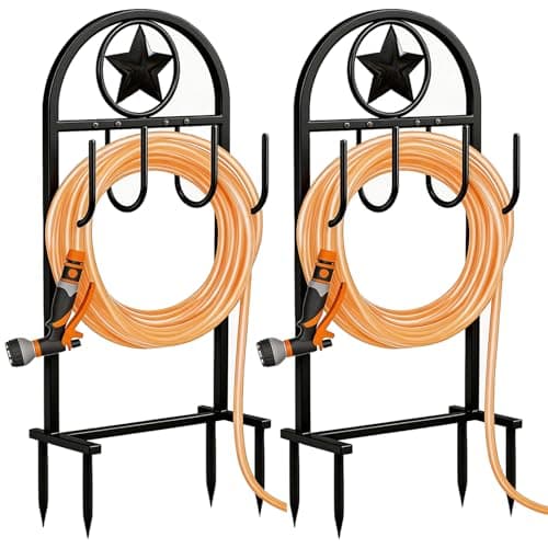 SHOMEXTOL Garden Hose Holder - Upgraded Sturdy Hose Pentagram Holder, 2 Pack Freestanding Heavy-Duty Hose Hanger, Sturdy Water Hose Stand and Hose Storage for Outside, Lawns and Yards,Black - Image 1
