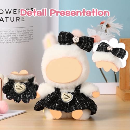 Clothes for Blind Box Dolls, Premium 2-Piece Dolls Accessories Set with Chic Bow Dress Outfit for 15-17cm Plush Blind Box Toy (Black Set) - Thumbnail 4