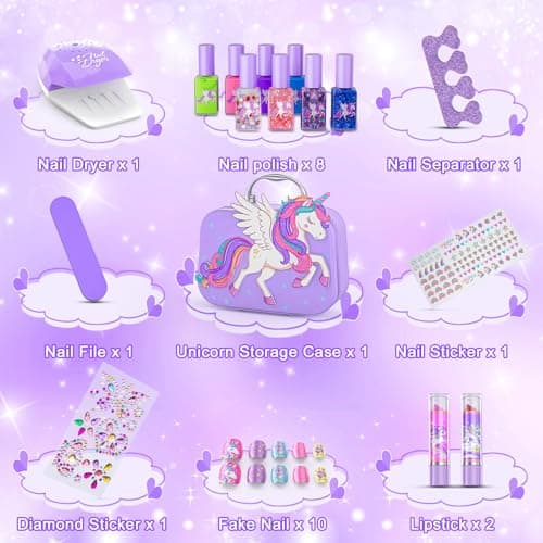 Glisiol Kids Nail Polish Set for Girls Toys, Washable Quick-Dry Toddler Nail Art Kit with Air Cooling Dryer and Cosmetic Case, Christmas or Birthday Gifts for Girls Ages 3 4 5 6 7 9 10 11 12-Purple - Thumbnail 2