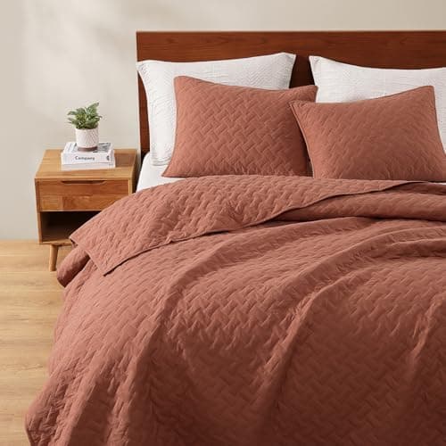 WRENSONGE Queen Quilt-3 Pieces Weave Autumn Leaf Bedspreads Queen Size Quilt Bedding Set for All Seasons, Soft Summer Coverlet with 2 Pillow Shams Suitable for Bed, Couch, Quilted Blanket - Thumbnail 2