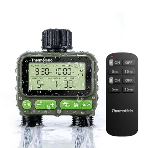 ThermoHalo Smart Sprinkler Timer with Remote, 8-Zone Programmable Dual Outlet Watering timers, IP65 Waterproof Automatic/Manual Hose Timer with Child Lock for Lawn, Yard, Garden, and Pool (Twin) - Image 1