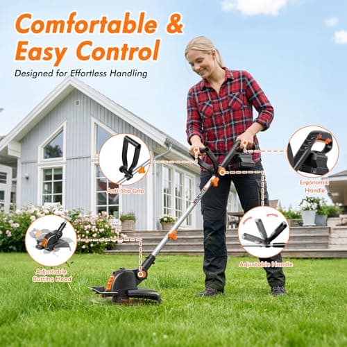 Electric Weed Wacker String Trimmer:2 x 4.0Ah Batteries Cordless Weed Eater, 21V Battery Powered, Grass Edger Lawn Tool with Fast Charger,12" Cutting Width Eco Friendly - Thumbnail 6