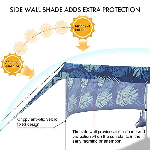 Beach Canopy Tent Shade with Sidewalls 10x10FT, 6.6FT Tall, UPF50+ Sun Shelter, Windproof & Water Resistant, Includes Guylines Sand Shovel Stability Poles, Easy Up for Beach Outdoor Camping Backyard - Thumbnail 2