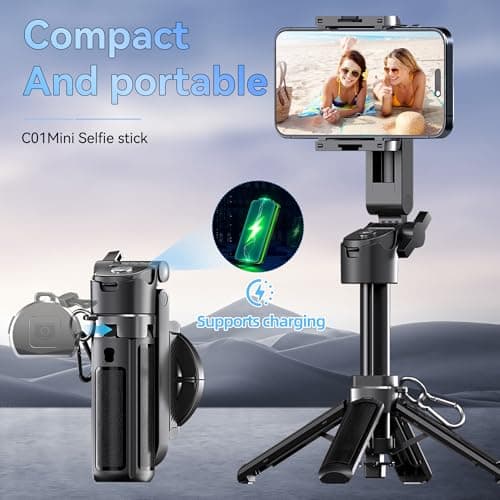 16.9" Tripod for Phone, Portable All in One Extendable Cell Phone Tripod Stand, Tall Travel Tripods for Recording Video Selfies Photo, with Wireless Remote Control for iPhone、Samsung、Android - Thumbnail 5