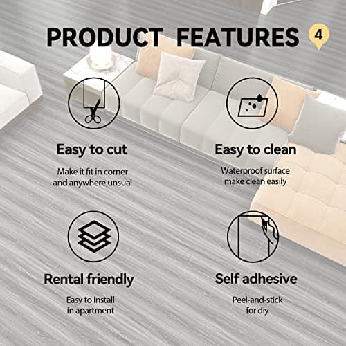 Peel and Stick Floor Tile - 11.8" X 118" Grey Vinyl Flooring Roll, Wood Grain Textured with Waterproof, Slip-Resistant - for Bathroom, Rv - Thumbnail 5