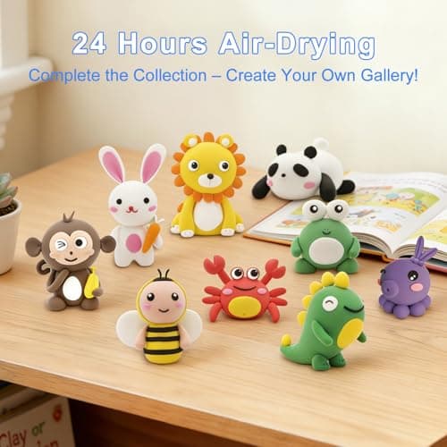 Air Dry Clay for Kids, 12 Animals Modeling Clay Kit with 8 Sculpting Tools and Clear Acrylic Sheet, Soft & Non-Sticky, Safe & Non-Toxic Magic Clays, DIY Arts & Crafts Creative Gift for Boys & Girls - Thumbnail 2