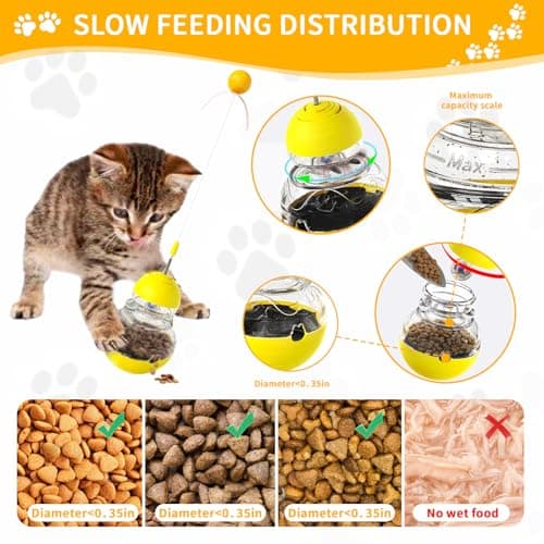 COSOWO Cat Interactive Toys Engaging Wand, Slow Food Treat Dispenser, and Tumbler Design for Indoor Cats Durable, Non-Toxic, Ideal for Exercise and Boredom Relief Gift for Kitten, Yellow - Thumbnail 4
