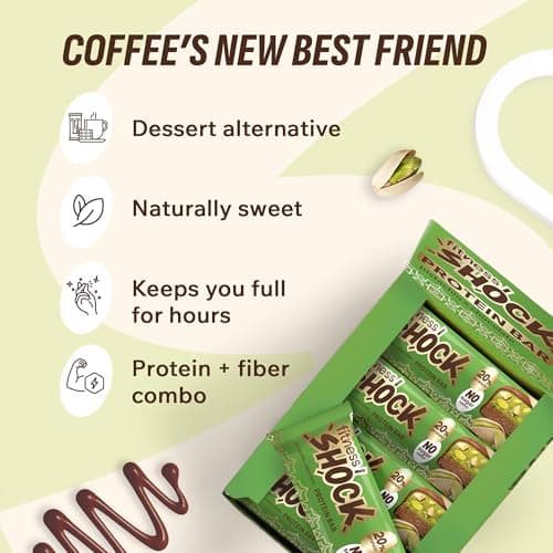 Fitness SHOCK Pistachio Chocolate Protein Bars - No Added Sugar, Low Calorie Low Carb Snack - 10g Protein, 0g Added Sugar, 180 Kcal, 15g Net Carbs, 8g Fat - 12 x 50g - Thumbnail 4