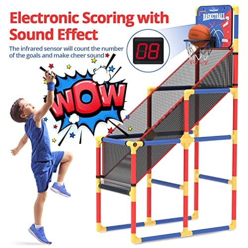 EagleStone Kids Arcade Basketball Game with Electronic Scoreboard and Cheer Sounds, Indoor Outdoor Basketball Hoop with 4 Balls, Game Toy Gift for Ages 3-12 Boys and Girls - Thumbnail 2