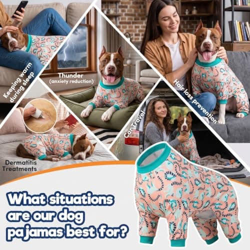 LovinPet Pitbull Dog Pjs for Large Dogs, Pet Anxiety Relief Pajamas, Sun Protection Dog Shirt Comfy Stretchy Fabric, Pastel Lemur Print, Pajamas for Pitbulls, Pitbull Party Clothes,2XL - Thumbnail 4