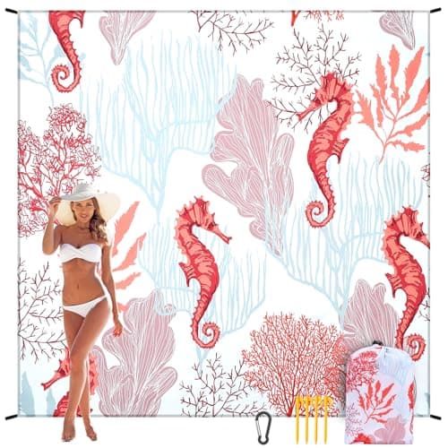 HIHOHO Beach Blanket, Sandproof Beach Mat, Waterproof Quick Drying Lightweight Outdoor Aztec Picnic Mat 79" X 83"/120"x108" for 2-8 Adults for Travel, Camping, Hiking