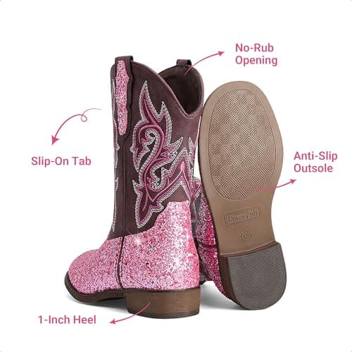 DREAM PAIRS Girls Cowgirl Boots Glitter Toddler Cowboy Boots Child Mid Calf Riding Shoes Party Birthday Dress Up for Toddler/Little/Big Kid,Size 9 Toddler,Pink,SKMB26002K - Thumbnail 4