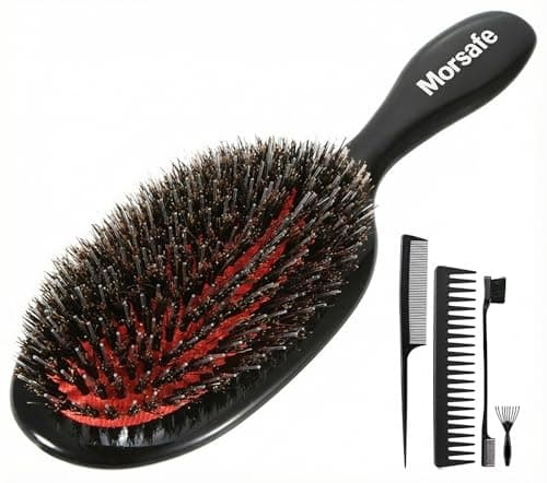 ﻿Boar Bristle Paddle Detangling Hair Brush Comb Set for Curly Fine Wavy Natural Tangled Hair, Anti-frizz Styling Hairbrush for Women Men, Boar Nylon Mixed Bristle Cushioned Brush - Image 1
