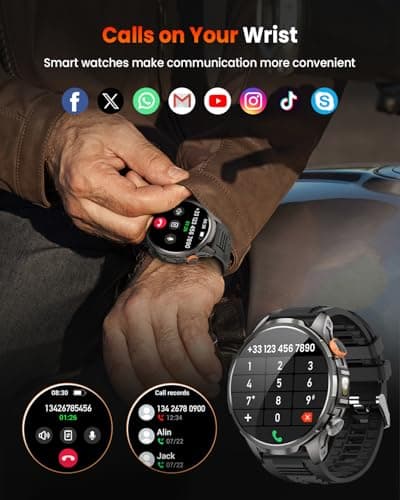 Military Smart Watches for Men, 1.91" Men's Smart Watch with 1000mAh/5 ATM Waterproof/LED Flashlight/110+ Sport Modes/Heart Rate/SpO2/Sleep Monitor, Fitness Tracker Watch for Android & iPhone (Black) - Thumbnail 6