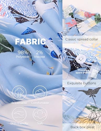 PJ PAUL JONES Hawaiian Shirt for Men Short Sleeve Button Down Shirts Wrinkle Free Collared Shirts with Pocket Tropical Ocean Print - Thumbnail 4