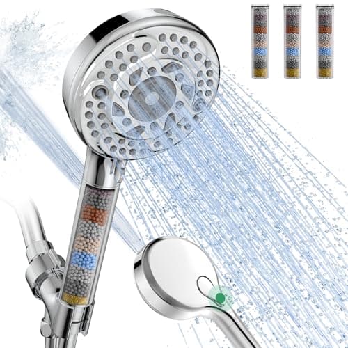 SunCleanse Filtered Shower Head with Handheld,9-Spray Setting High Pressure Detachable Shower Head with 4 Filters for Hard Water - Filter Chlorine, Improve Skin and Hair Texture(4 Filters, Chrome) - Image 1