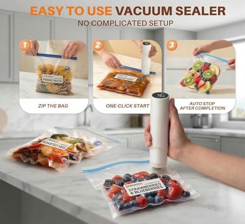Compact Vacuum Sealer for Food (Vacuum Sealer Machine + 20 Reusable Vacuum Bags) Powerful Handheld Vacuum Sealers with Digital Display, Seal Meal Saver, Portable Food Sealer - Thumbnail 5