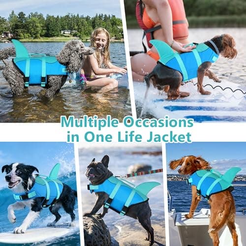 Dogcheer Dog Life Jacket, Cute Shark Dog Life Vest for Swimming Boating with Superior Buoyancy and Rescue Handle, Adjustable Puppy Floating Swim Vest for Small Medium Large Dogs - Pool Blue, S - Thumbnail 6