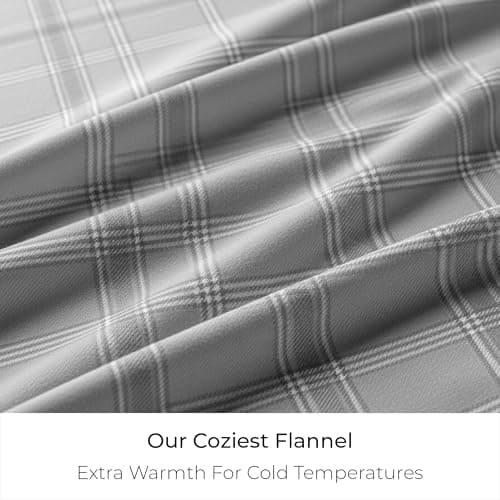Mellanni Flannel Bed Sheet Set - 3 Piece Luxury 100% Heavyweight 180GSM Cotton - Cozy, Soft & Breathable - Deep Pockets with All-Around Elastic - Warm & Comfortable (Twin, Light Gray Plaid) - Thumbnail 5
