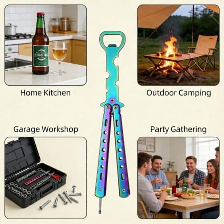 Butterfly Trainer for Beginners, Blunt Unsharpened Design, 3Cr13 Stainless Steel Balisong Trainer with Bottle Opener & Hex Screwdriver, Safe Latch, Portable Size for EDC & Skill Practice - Thumbnail 2