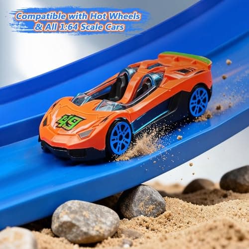 FALDAA 15ft Flexible Race Track for Kids with 6 Cars & 6 Suction Cups, Race Car Ramp Toy Compatible with Hot Wheels and 1/64 Diecast Cars, Portable Slot Car Track for Ages 3+ - Thumbnail 2