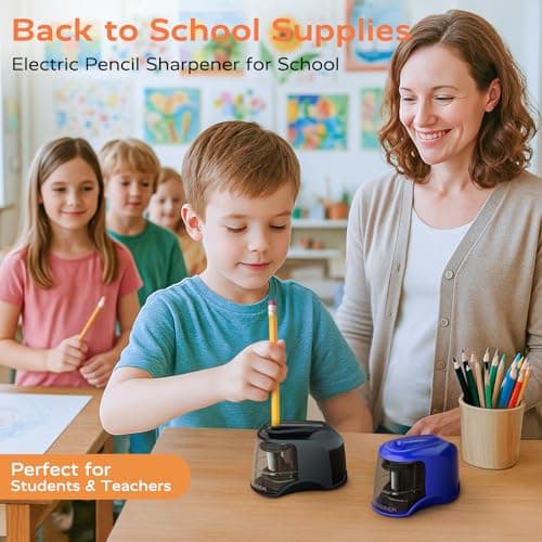 STAGEEK Electric Pencil Sharpener, Plug in or USB/Battery Operated. Works for No.2/Colored Pencils (6-8mm). Ideal for School Classroom Office Home, Blue - Thumbnail 2