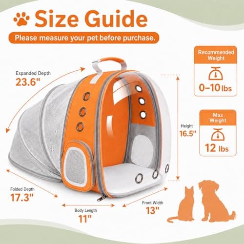 Pet Carrier Backpack Expandable for Cats and Small Dogs, Breathable Anti-Collapse Design, Airline Approved Travel Backpack for Hiking and Outdoor Use (Back Expandable-Orange) - Thumbnail 2