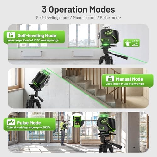 Huepar Laser Level 360 Self Leveling, S04CG 4x360° Green 4D Cross Line Laser with LCD Screen, Bluetooth Outdoor Pulse Mode, Remote Control, Rechargeable 16 Lines Laser Tool for Construction/Tile/Floor - Thumbnail 5