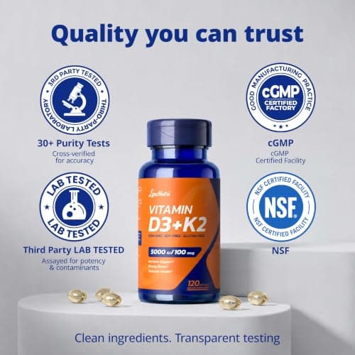 LincNutri Vitamin D3 K2 5000IU, MK-7 100mcg - Third Party Tested, 120 Softgels, Non-GMO, Keto - Easy to Swallow for Bone & Heart Health - Gluten, Soy, Dairy & Egg Free, 4-Month Supply - Thumbnail 6