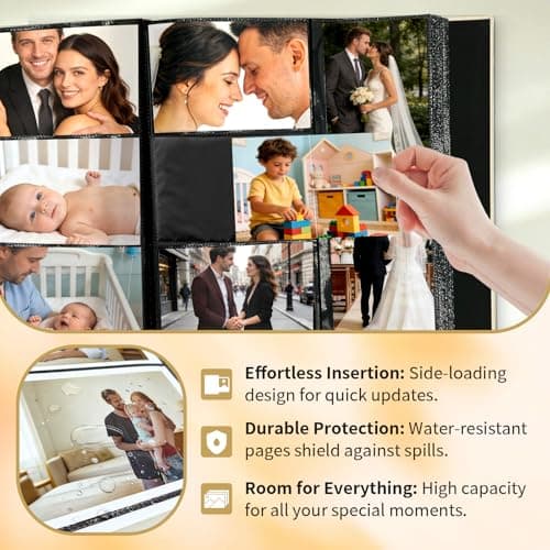 ROHODWELL Photo Album 4x6 600 Pockets Slip In, Extra Large Capacity PU Leather Cover Picture Album, Holds Horizontal & Vertical Photos for Family Wedding Baby Anniversary Christmas Gift (Ivory) - Thumbnail 3