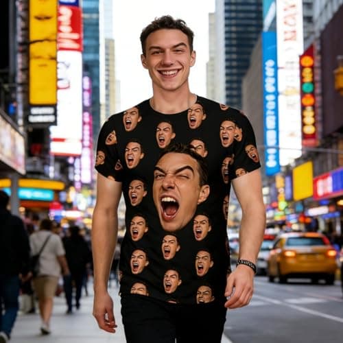 Personalized Prank Photo Customized T-Shirt - Customized Clothing Featuring Your Photo | Suitable for Parties, Gatherings, as a Surprise Appearance Black - Thumbnail 5