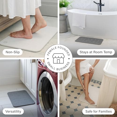 Dorai Home Bath Stone – Luxury Quick-Drying Stone Bath Mat, Non-Slip Surface, Rubberized Bottom Pad, Rain Slate - Thumbnail 3