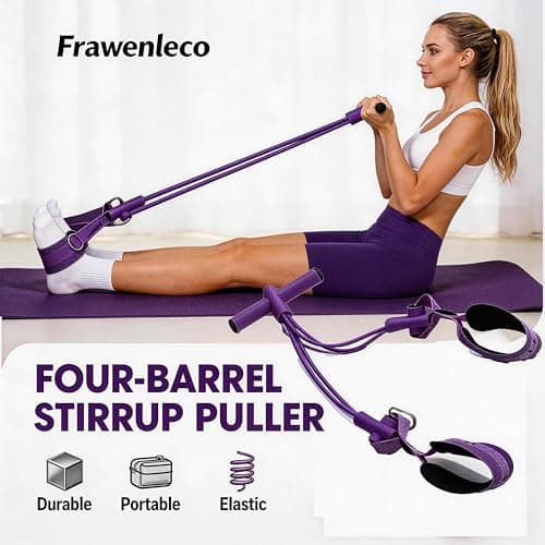 FRAWENLECO Fitness Resistance Bands with 4 Tube Pedal Ankle Puller, Elastic Yoga Pedal Stretch Band for Exercise, AB Training, Sit Up Equipment - Thumbnail 2