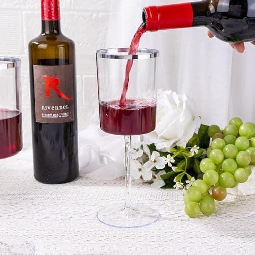 Ciaell 12 Pack Plastic Wine Glasses - 10 Oz Plastic Wine Glasses with Stem - Square Silver Disposable Stemmed Glass for Parties & Weddings & Outdoors - Thumbnail 6