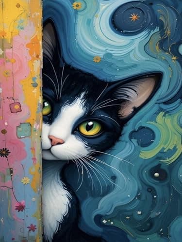 igoodom Cat Diamond Art Kits for Adults, Black Cat Diamond Painting Kit, Full Drill Round Diamond Art Kits, DIY Gem Art and Crafts for Home Wall Decor Gift 12x16inch - Image 1